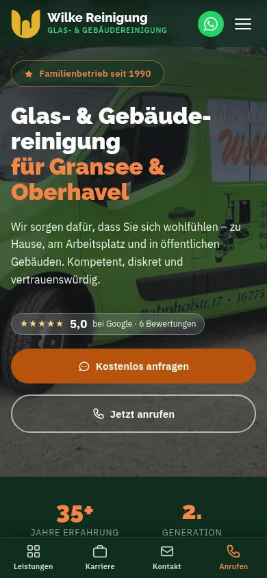 Startseite wilke-reinigung.de auf dem Handy