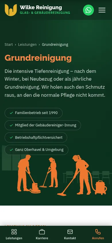 Leistungsseite Grundreinigung auf dem Handy