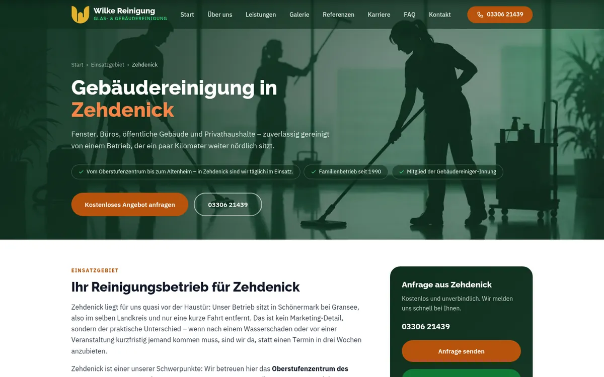 Ortsseite Zehdenick von wilke-reinigung.de